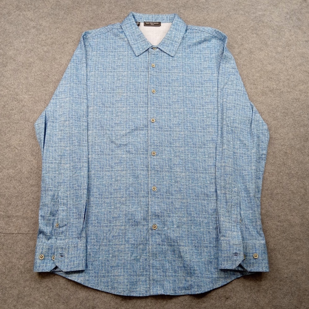 Saks Fifth Avenue Shirt Mens Large Blue Geometric Modern Fit Button Front Cotton